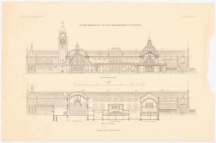 Hauptbahnhof, Wiesbaden: Ansicht und Schnitt des Empfangsgebäudes