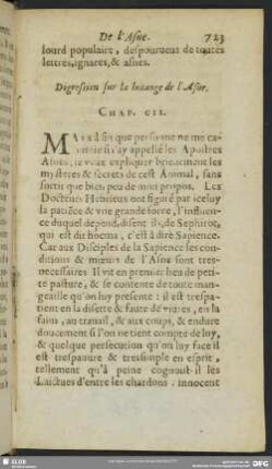 Digression sur la louange de l´ Asne. Chap. CII.