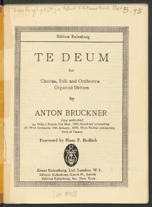 Te Deum : for chorus, soli and orchestra, organ ad libitum