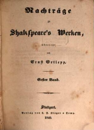 Nachträge zu Shakspeare's Werken, 1