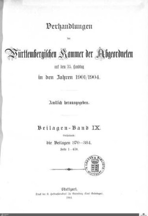 2,105: Landtag Württemberg - Kammer 2, Beilagen 1901-1904, Bd. 9