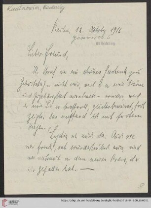 Brief von Hedwig Kantorowicz an Gustav Radbruch