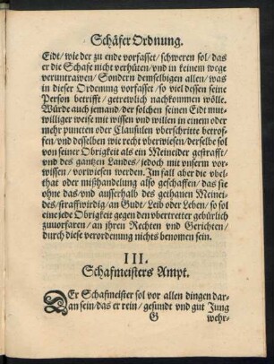 III. Schafmeisters Ampt.