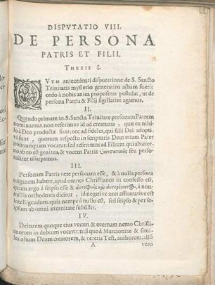 Dispvtatio VIII. De Persona Patris Et Filii.