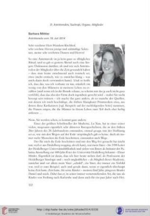 Barbara Mittler : Antrittsrede vom 19. Juli 2014