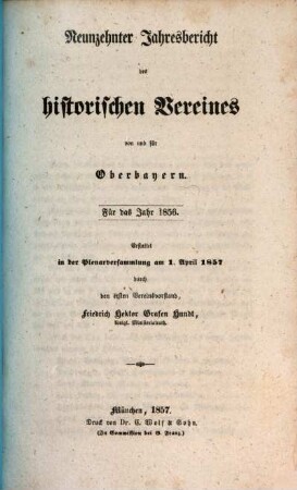 Jahresbericht des Historischen Vereins von Oberbayern. 19. 1856 (1857)