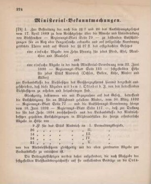 78. Ministerial-Bekanntmachung, betreffend Ausschreibung von Abgaben zur Verbandskasse der viehbesitzer des Großherzogthums