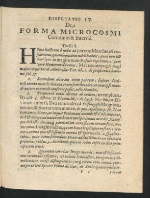 Disputatio IV. De Forma Microcosmi Commui & Interna.