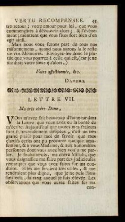 Lettre VII. Ma très chère Dame, ...
