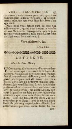 Lettre VII. Ma très chère Dame, ...