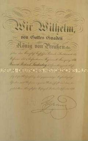 Urkunde über die Verleihung des Eisernen Kreuzes II. Klasse an den Seconde-Leutnant Heinrich Richard Lindenberg; Berlin, 19. Jan. 1873