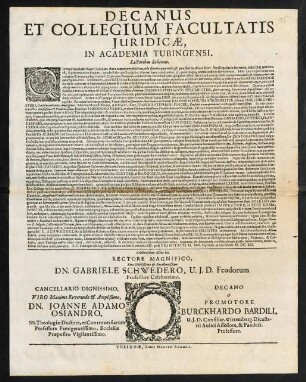Decanus Et Collegium Facultatis Juridicae, In Academia Tubingensi, Lectoribus Salutem