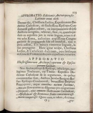 Approbatio Editionis Antverpiensis Latinae anni 1678 - Approbatio Illustrissimorum Archiepiscoporum & Episcoporum Galliae