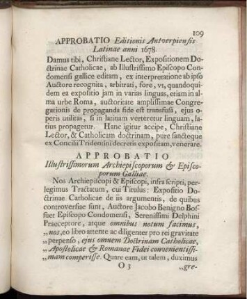 Approbatio Editionis Antverpiensis Latinae anni 1678 - Approbatio Illustrissimorum Archiepiscoporum & Episcoporum Galliae