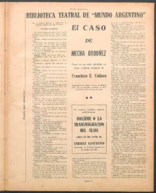 El caso de Mecha Ordoñez : Biblioteca teatral de "Mundo Argentino"