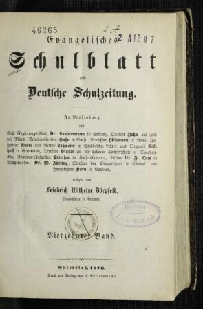 14: Evangelisches Schulblatt und deutsche Schulzeitung - 14.1870