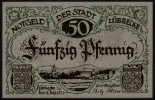 Fünfzig Pfennig Notgeld der Stadt Lübbecke
