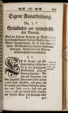 Eigene Ausarbeitung. No. 1. Gründlicher und unumstößlicher Beweiß, ...