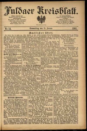 Erste Ausgabe vom Donnerstag, den 31. Januar 1901.