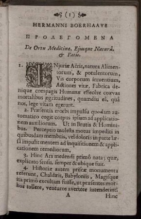 ΠPOΛEΓOMENA / De Ortu Medicinæ, Ejusque Naturâ, & Fatis. - Sanguinis Circulatio.