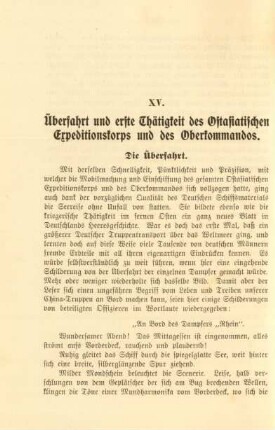 XV. Überfahrt und erste Thätigkeit des Ostasiatischen Expeditionskorps und des Oberkommandos