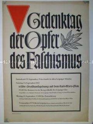 Maueranschlag mit Programm für den Gedenktag der Opfer des Faschismus 1947 in Leipzig