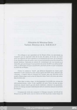 Allocution de Monsieur Denis Varloot, Directeur de la D.B.M.I.S.T