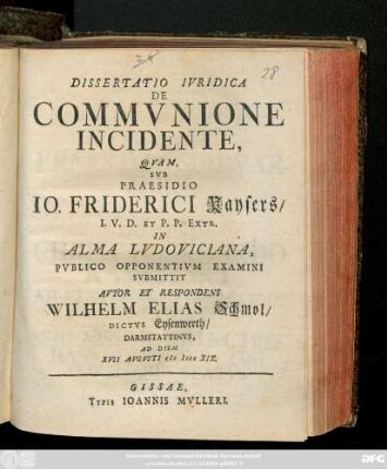 Dissertatio Ivridica De Commvnione Incidente