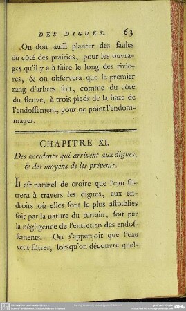 Chapitre XI. Des accidents qui arrivent aux digues, & moyens de les prévenir