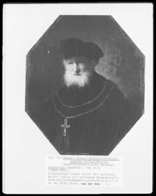 Studienkopf eines Alten mit goldner Kette / Greis mit goldenem Brustkreuz