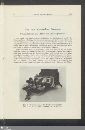 Aus dem Deutschen Museum : Neugestaltung der Abteilung "Photographie"