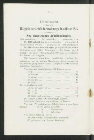 Uebersicht über die Tätigkeit der Arbeit-Nachweisungs-Anstalt von 1848.