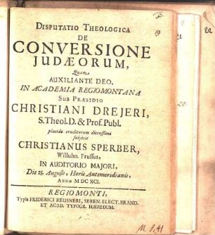 Disputatio Theologica De Conversione Judæorum