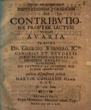 Disp. iur. de contributione propter iactum, vulgo avaria