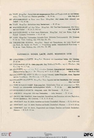 Elfenbein, Horn, Lack, Jade, Marmor usw. (Nr. 209-225)