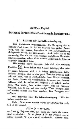 Zwölftes Kapitel. Zerlegung der rationalen Funktionen in Partialbrüche.