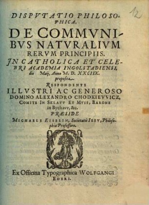 Disputatio Philosophica De Communibus Naturalium Rerum Principiis