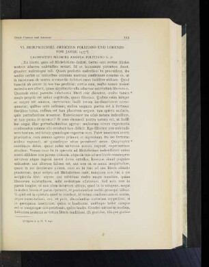VI. Briefwechsel zwischen Poliziano und Lorenzo vom Jahre 1477. Lavrentivs Medices Angelo Politiano S.D.