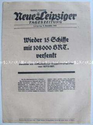 Extrablatt der "Neuen Leipziger Tageszeitung" u.a. zu Seegewinnen