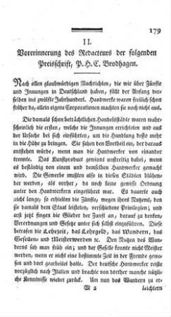 II. Vorerinnerung des Redacteurs der folgenden Preisschrift