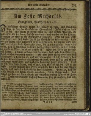 Am Feste Michaelis. Evangelium, Matth. 18. v. 1-11