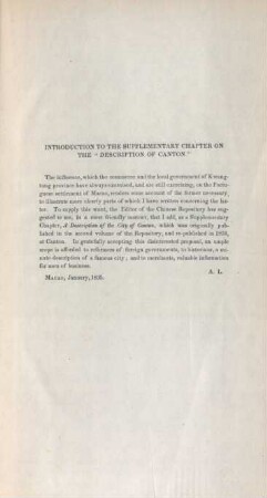 Introduction to the supplementary chapter on the "Desciption of Canton"