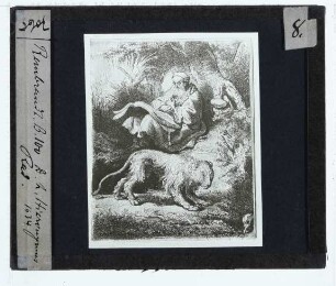 Rembrandt, Der lesende hl. Hieronymus mit dem Löwen (Druck B100)