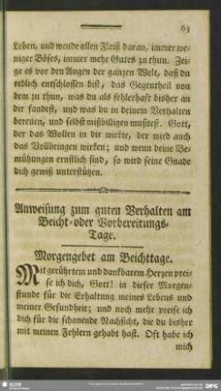Anweisung zum guten Verhalten am Beicht- oder Vorbereitungs-Tage