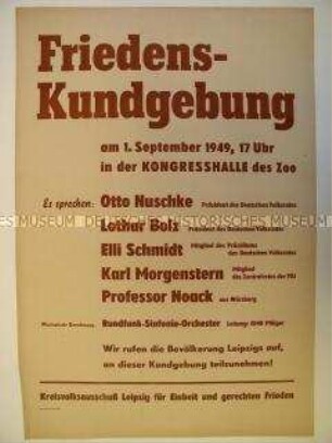 Maueranschlag mit Programm einer Friedenskundgebung in Leipzig