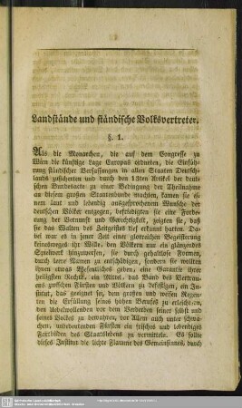 Landstände und ständische Volksvertreter