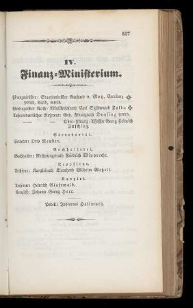 IV. Finanz=Ministerium.