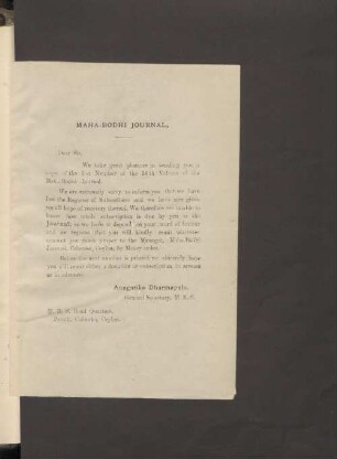 Maha-Bodhi Journal.