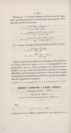 Concours d'admission a l'école centrale.