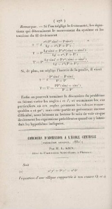 Concours d'admission a l'école centrale.